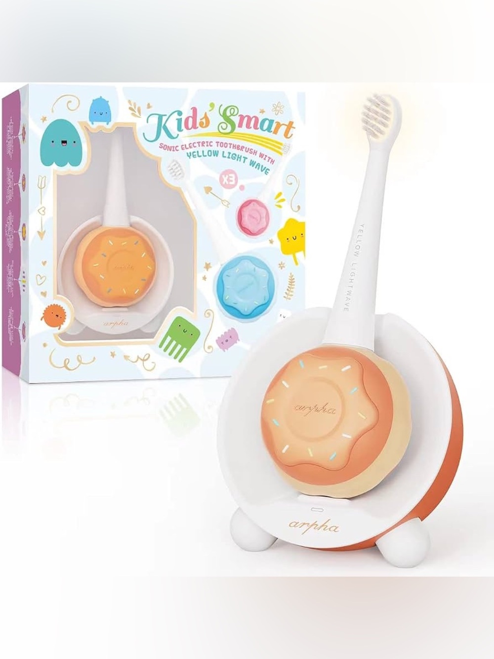 ARPHA Kids Electric Power Toothbrush Age 1-4, Easy-Grip Silicone Handle, 3 Modes